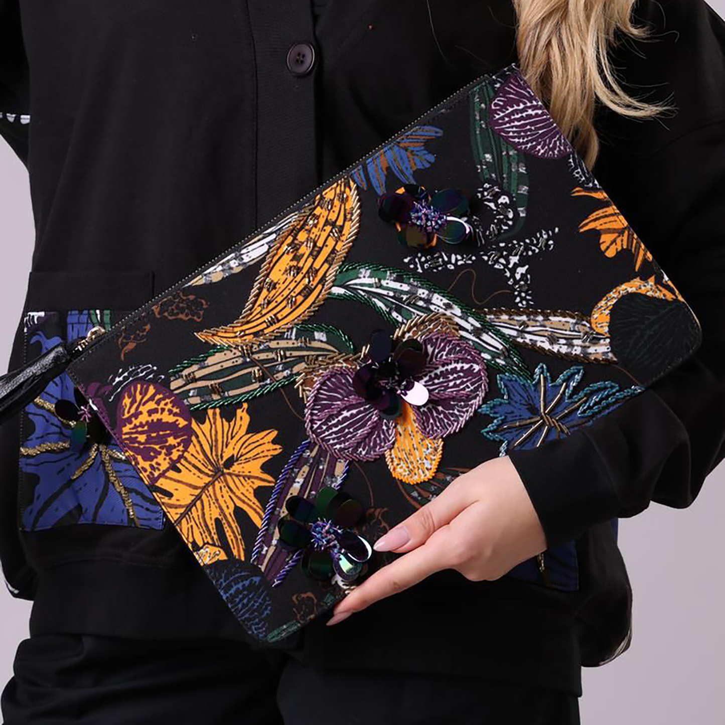 Black Floral Beaded Bag