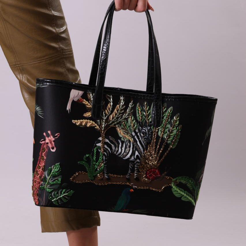 Black Tote Bag Zebra Print