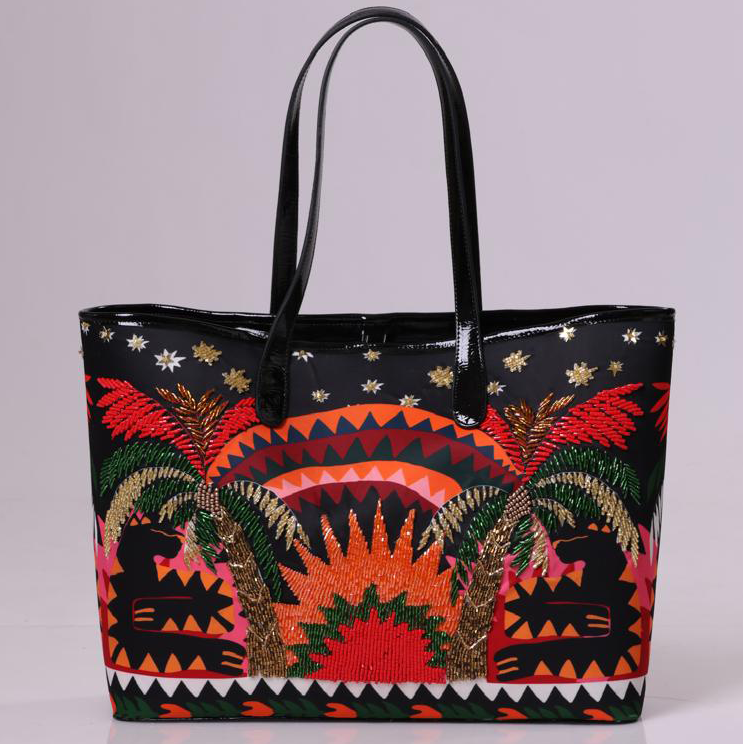 Black Tote Bag with Palm Tree Design