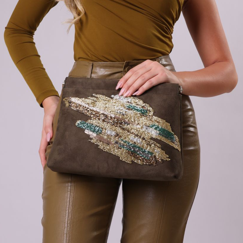 Brown Beaded Bag