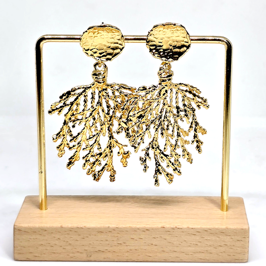 Drop Earrings in with Leaf Detailing in Gold