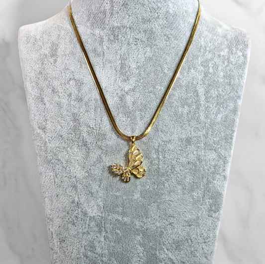 Gold Plated Butterfly Necklace with Gemstones