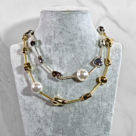 Gold Plated Wire with Pearl and Faux Gemstones