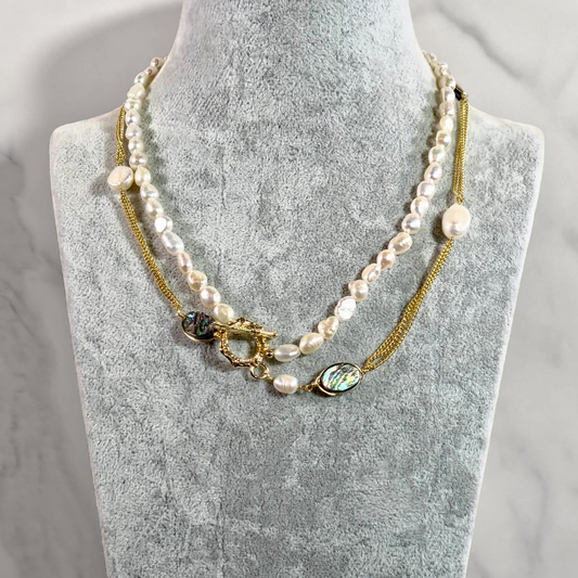 Pearl Necklace with a Gold Plated Chain Set
